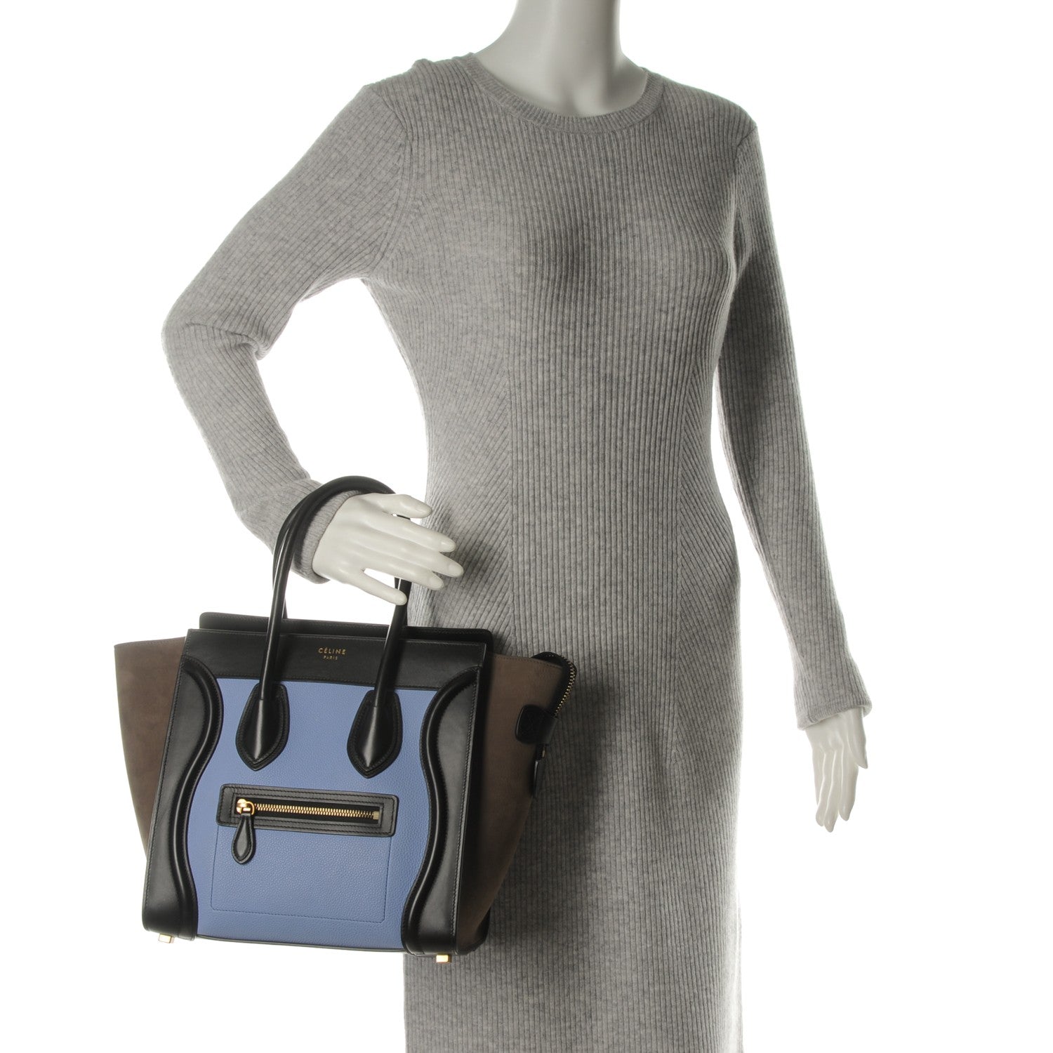 Celine Baby Grained Calfskin Nubuck Micro Tri-Color Luggage Porcelain 2 of 9