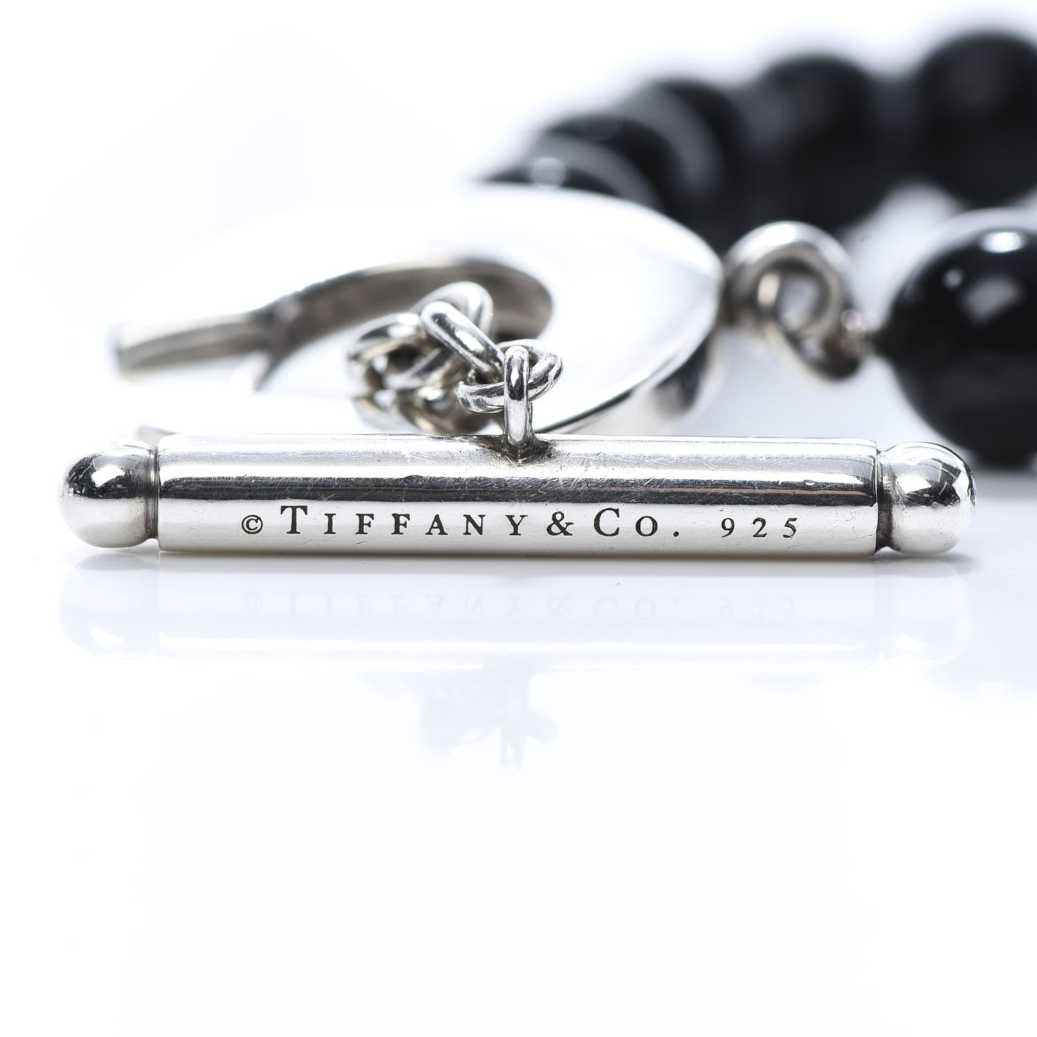 Tiffany Sterling Silver Black Onyx Bead Toggle Bracelet 5 of 5