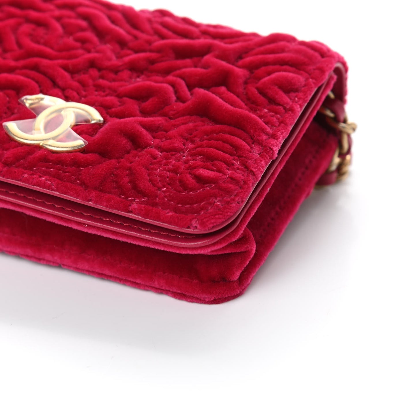 Velvet Quilted Camellia Velvet Flap Coin Purse With Chain Fuchsia