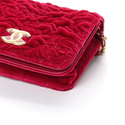 Chanel Velvet Quilted Camellia Velvet Flap Coin Purse With Chain Fuchsia 10 of 11
