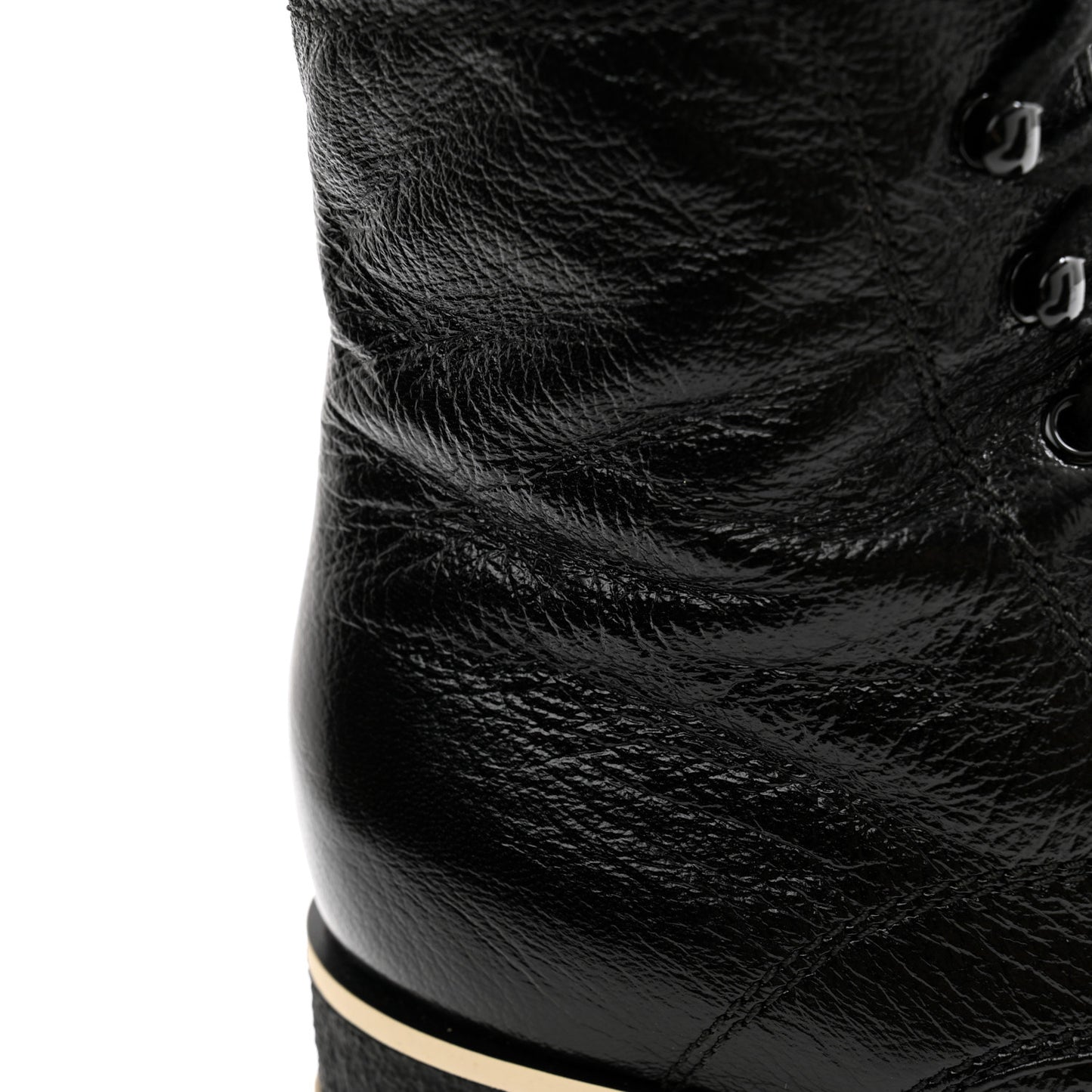 Shiny Crumpled Lambskin Lace Up Combat Boots 36 Black