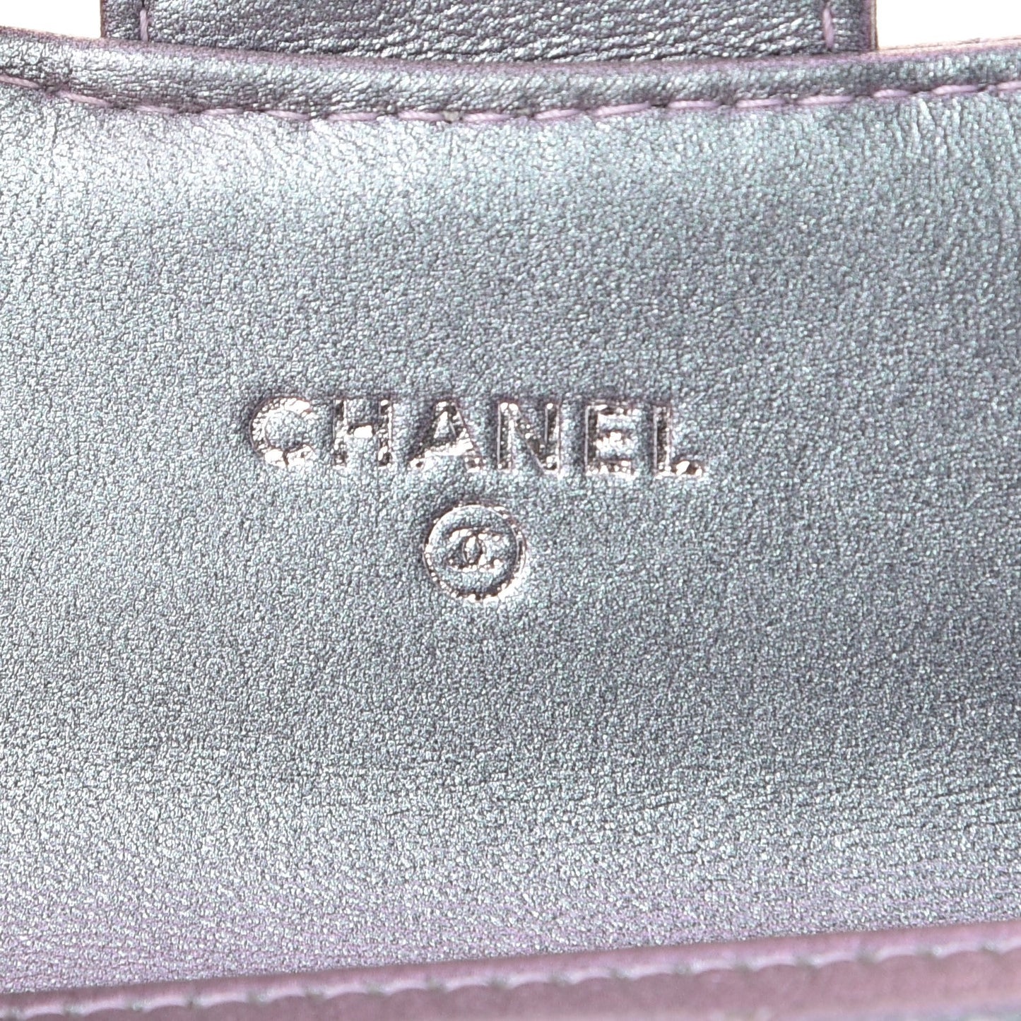 Iridescent Lambskin Quilted Reissue Flap Card Holder Light Purple