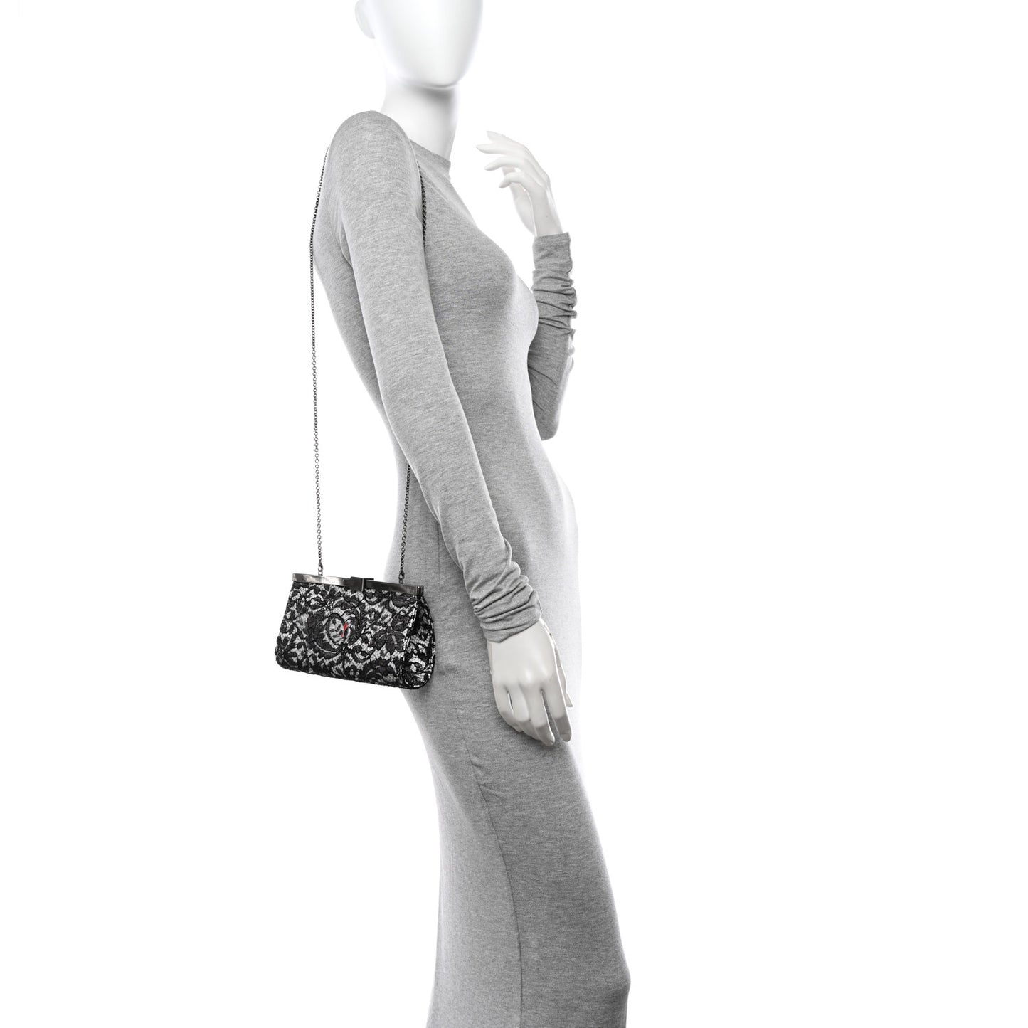 Dentelle Lace Palmette Clutch Black