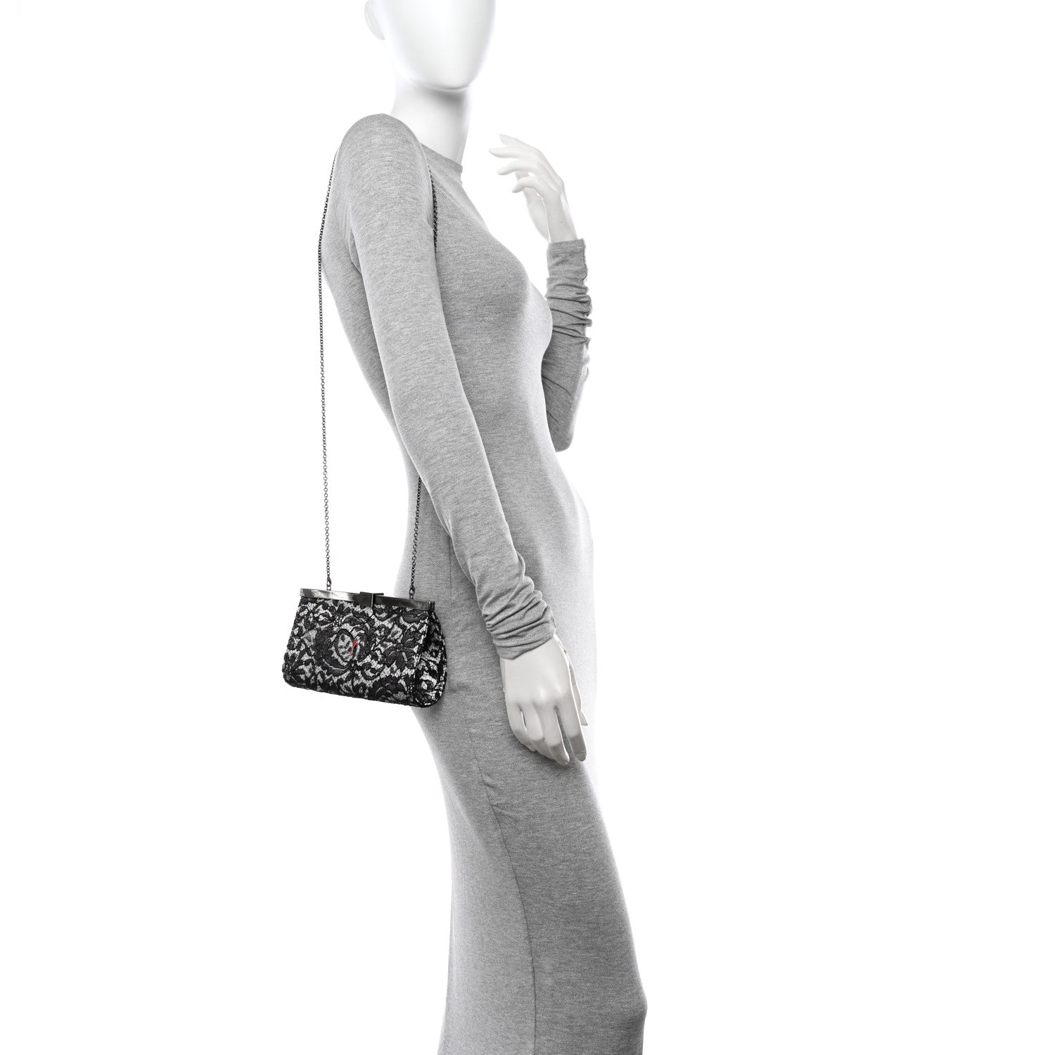 Christian Louboutin Dentelle Lace Palmette Clutch Black 3 of 9