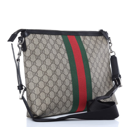 Gucci GG Supreme Monogram Calfskin Web Medium Flat Messenger Bag Beige Ebony Black 3 of 10