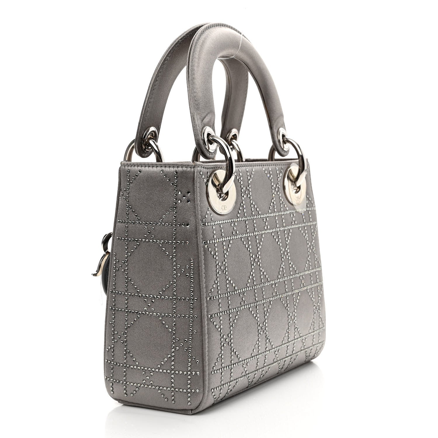 Christian Dior Satin Crystal Cannage Mini Lady Dior Gray 3 of 13