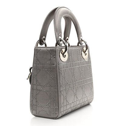Christian Dior Satin Crystal Cannage Mini Lady Dior Gray 3 of 13