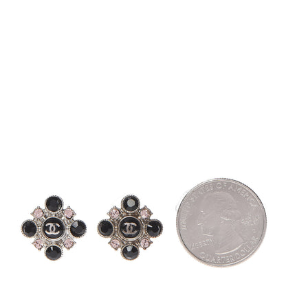 Chanel Crystal CC Flower Earrings Silver 2 of 5