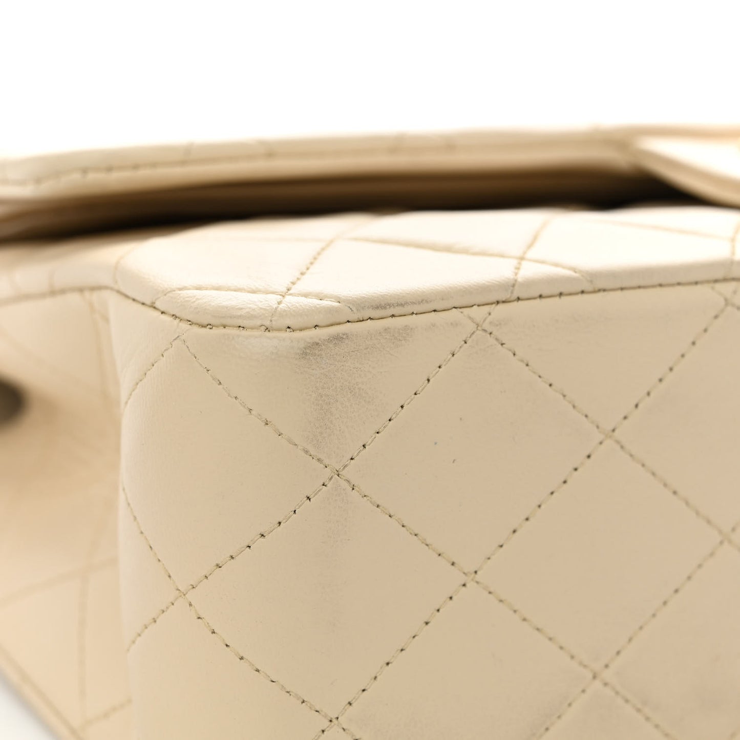 Lambskin Quilted Medium Double Flap Beige