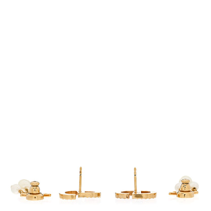 Christian Dior Pearl Crystal Tribal CD Drop Earrings Gold 3 of 4