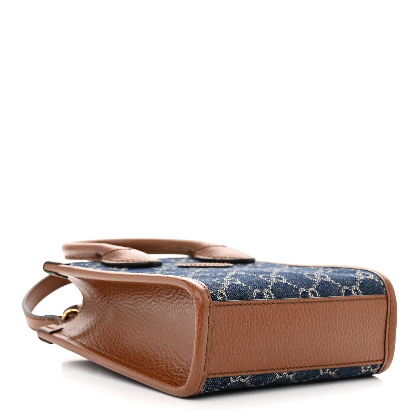 New Denim GG Monogram Dollar Calfskin Mini Retro Interlocking G Tote Bag Blue Tea Cuir Epilog