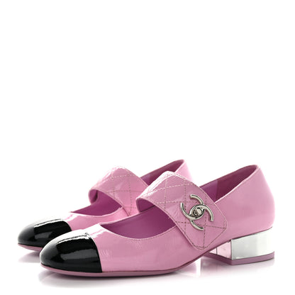 Chanel Patent Goatskin Cap Toe Mary Janes 35 Light Purple Black 3 of 11