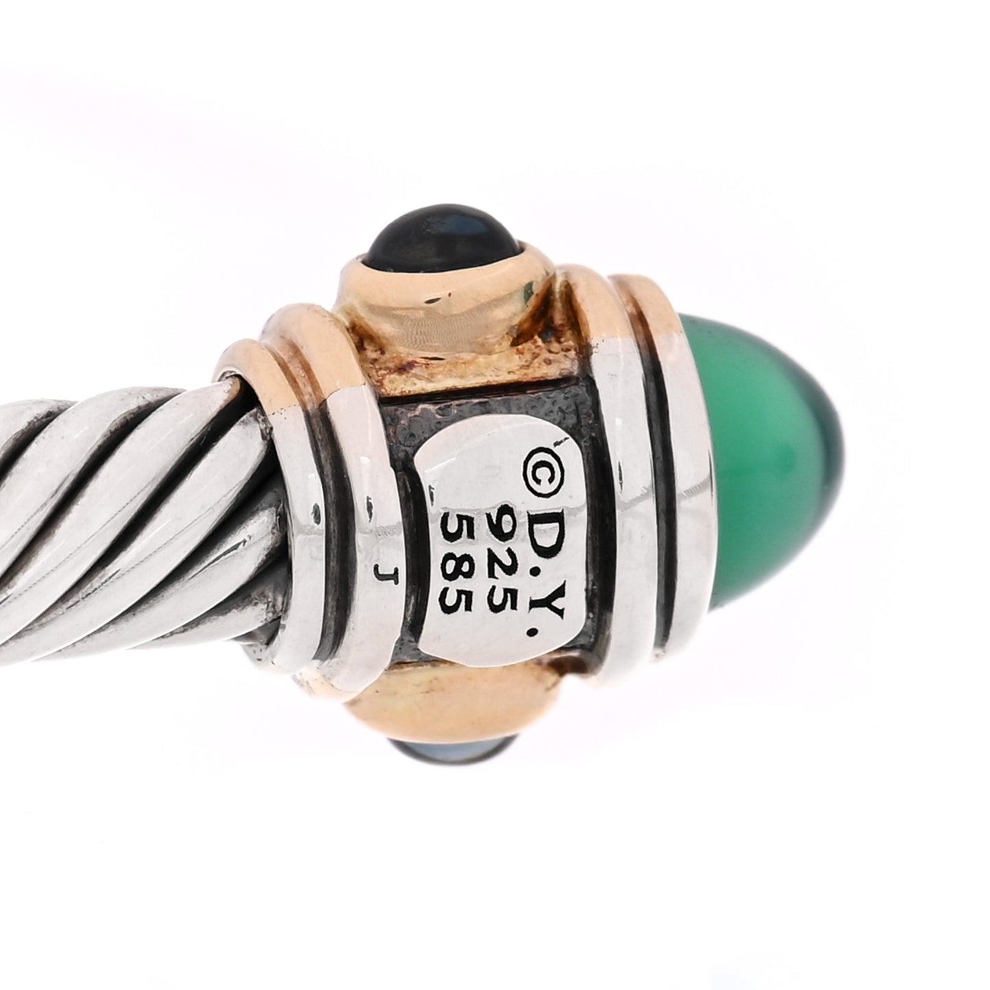 Sterling Silver 14K Yellow Gold Green Onyx Chrome Diopside Hampton Blue Topaz 5mm Cable Renaissance Bracelet