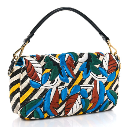Fendi Beaded Vitello Dolce Leaf Embroidered Baguette Multicolor Black 2 of 8