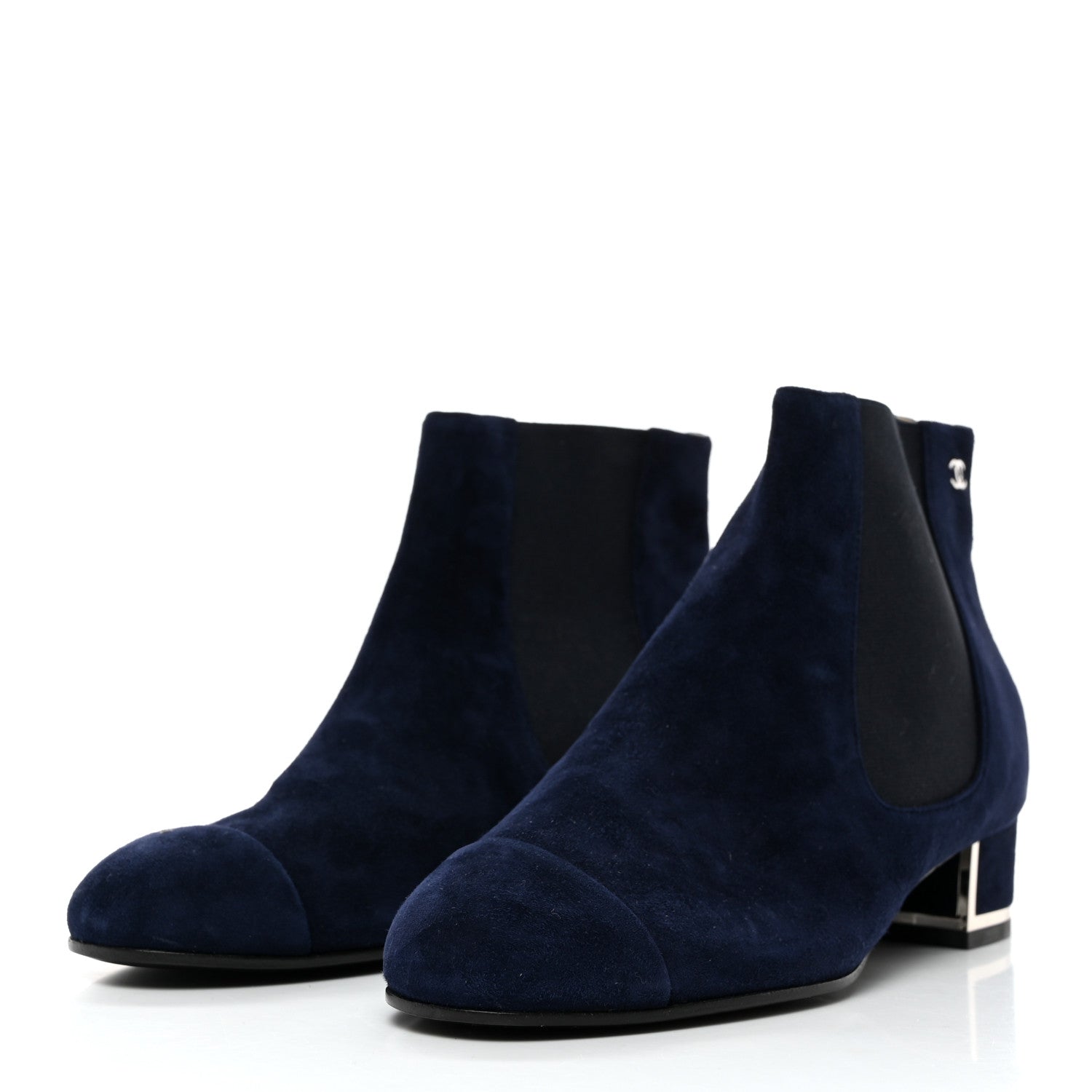 Chanel Suede CC Cap Toe Ankle Boots 35.5 Navy Blue 3 of 8