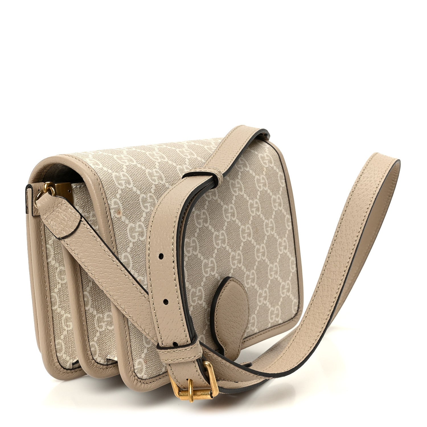Gucci GG Supreme Monogram Textured Dollar Calfskin Mini Retro Interlocking G Flap Shoulder Bag Beige Mystic White Oatmeal 3 of 10