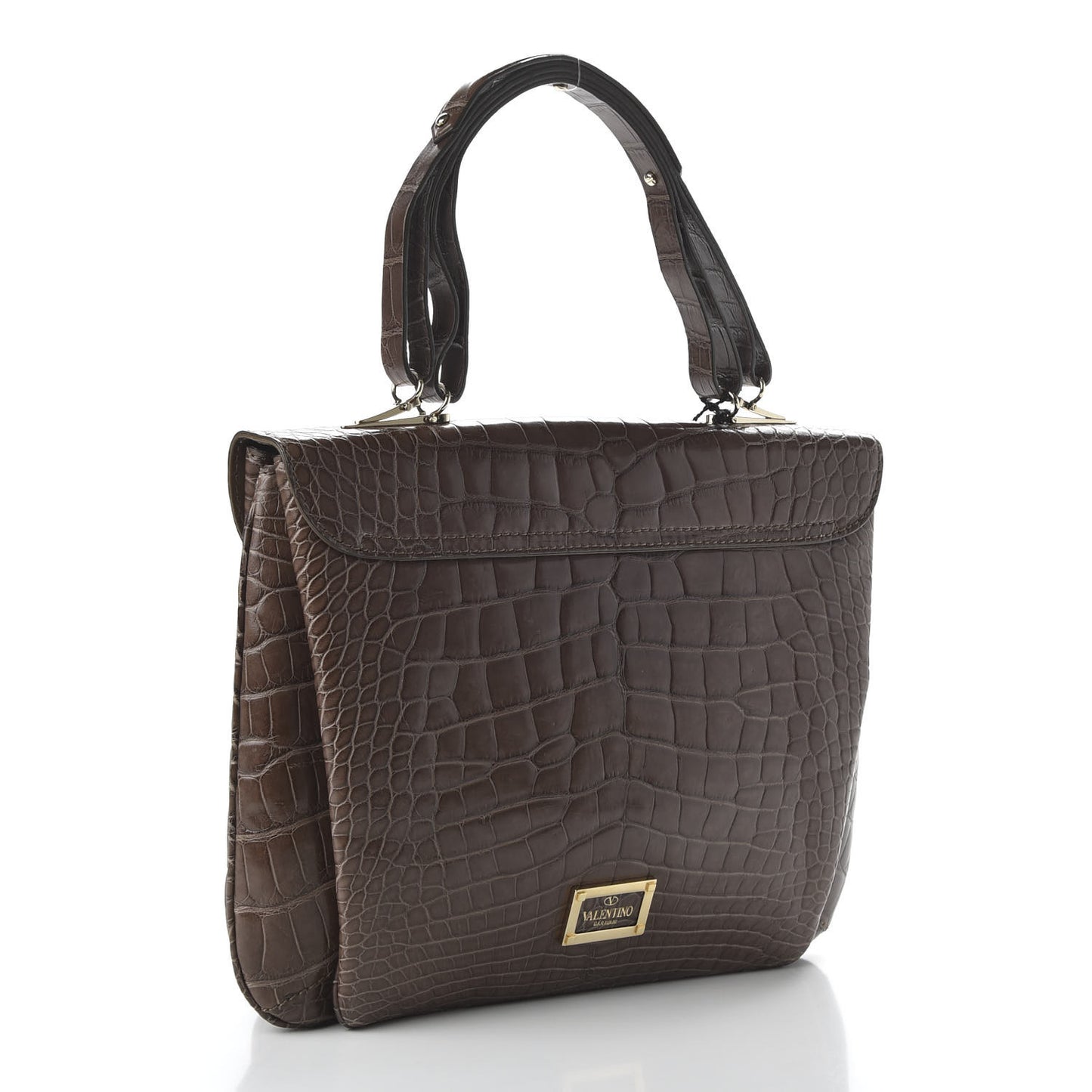 Crocodile Triple Handle Satchel Brown