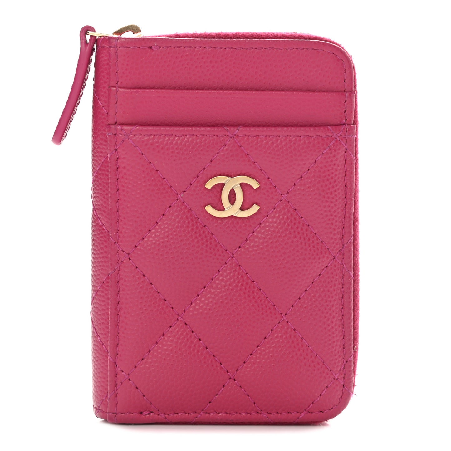 Caviar Quilted Zip Card Holder Fuchsia