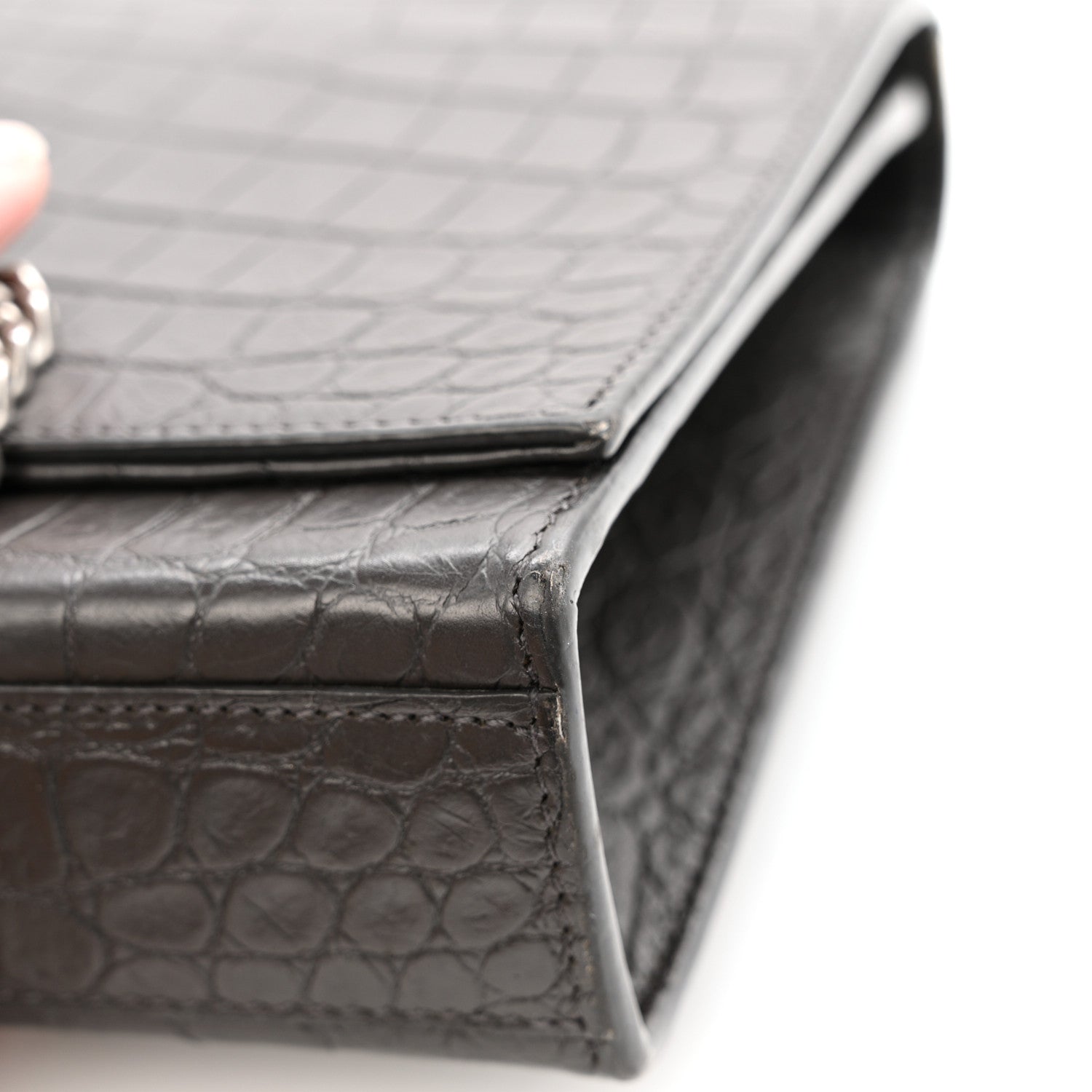 Saint Laurent Calfskin Crocodile Embossed Medium Classic Monogram Kate Tassel Satchel Storm 12 of 13