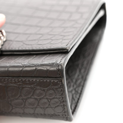 Saint Laurent Calfskin Crocodile Embossed Medium Classic Monogram Kate Tassel Satchel Storm 12 of 13
