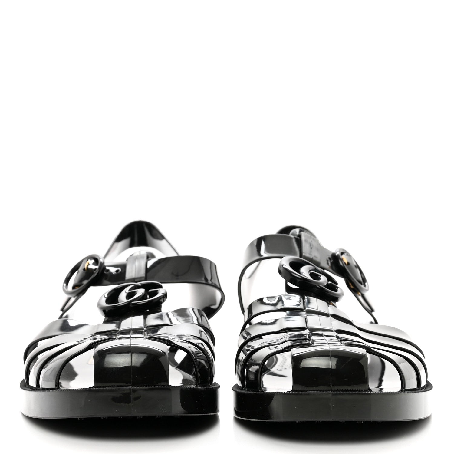 Gucci Shiny Rubber Double G Buckle Strap Sandals 10 Black 2 of 8