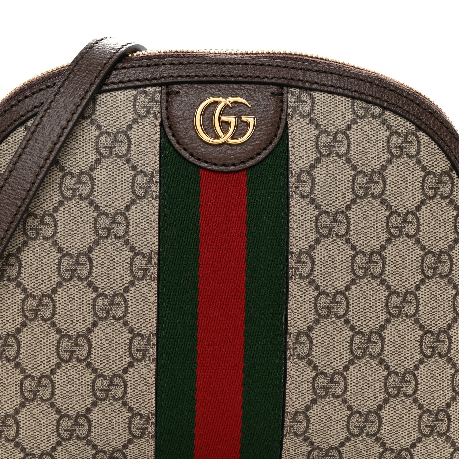 Gucci GG Supreme Monogram Textured Dollar Calfskin Web Small Ophidia Dome Shoulder Bag Beige Ebony New Acero 7 of 10