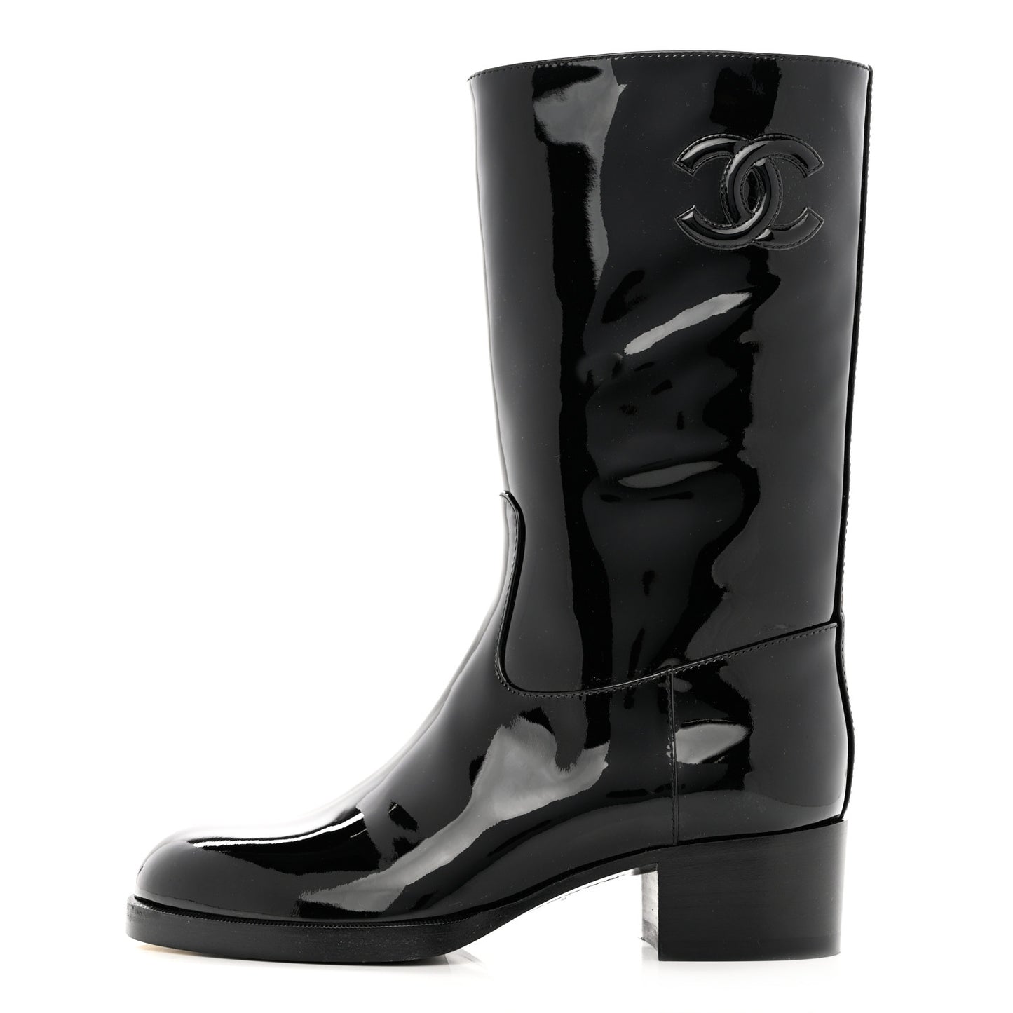 Patent CC Mid Calf Boots 35 Black