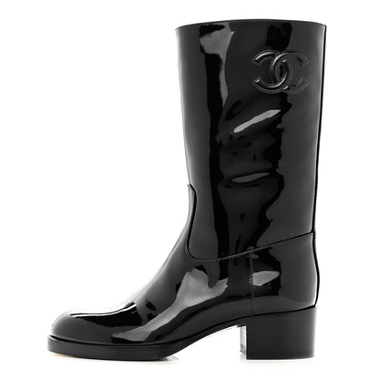 Chanel Patent CC Mid Calf Boots 35 Black 1 of 8