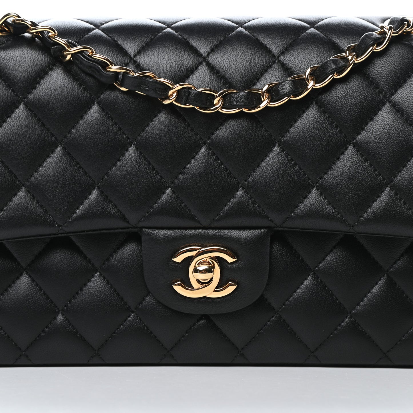 Lambskin Quilted Medium Double Flap Black