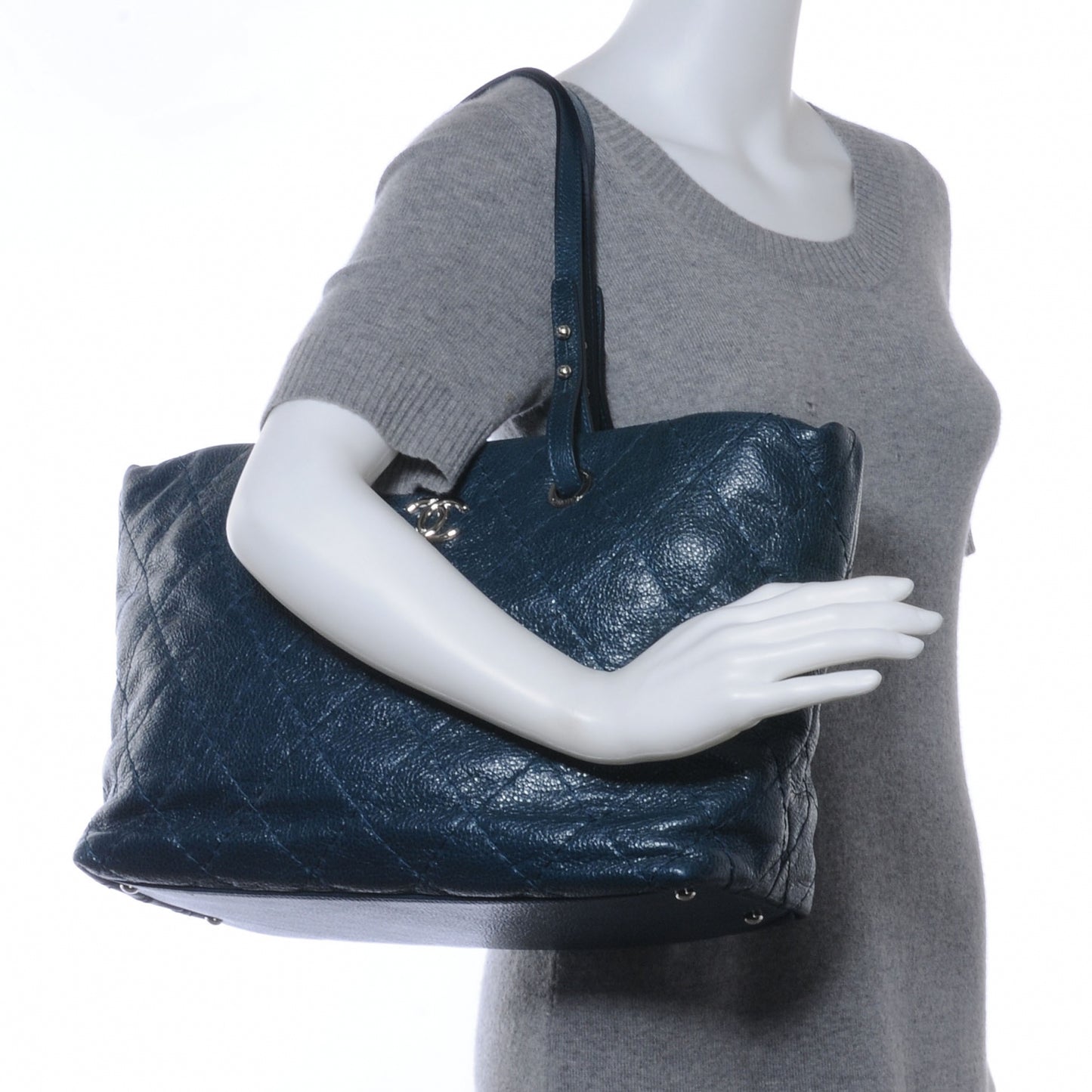 Glazed Calfskin Large On The Road Tote Dark Blue