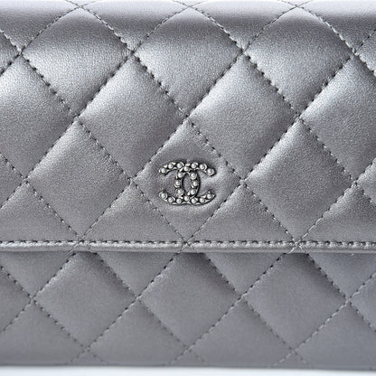 Chanel Lambskin Quilted Pearl My Shoulder Mini French Wallet On Chain WOC Silver 9 of 13