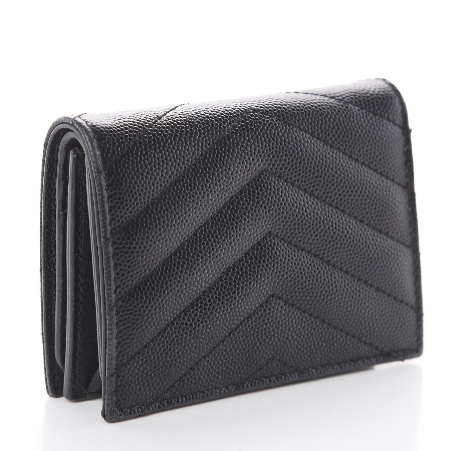 Saint Laurent Grain De Poudre Matelasse Chevron Monogram Card Case Black 2 of 5
