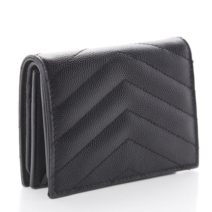 Saint Laurent Grain De Poudre Matelasse Chevron Monogram Card Case Black 2 of 5