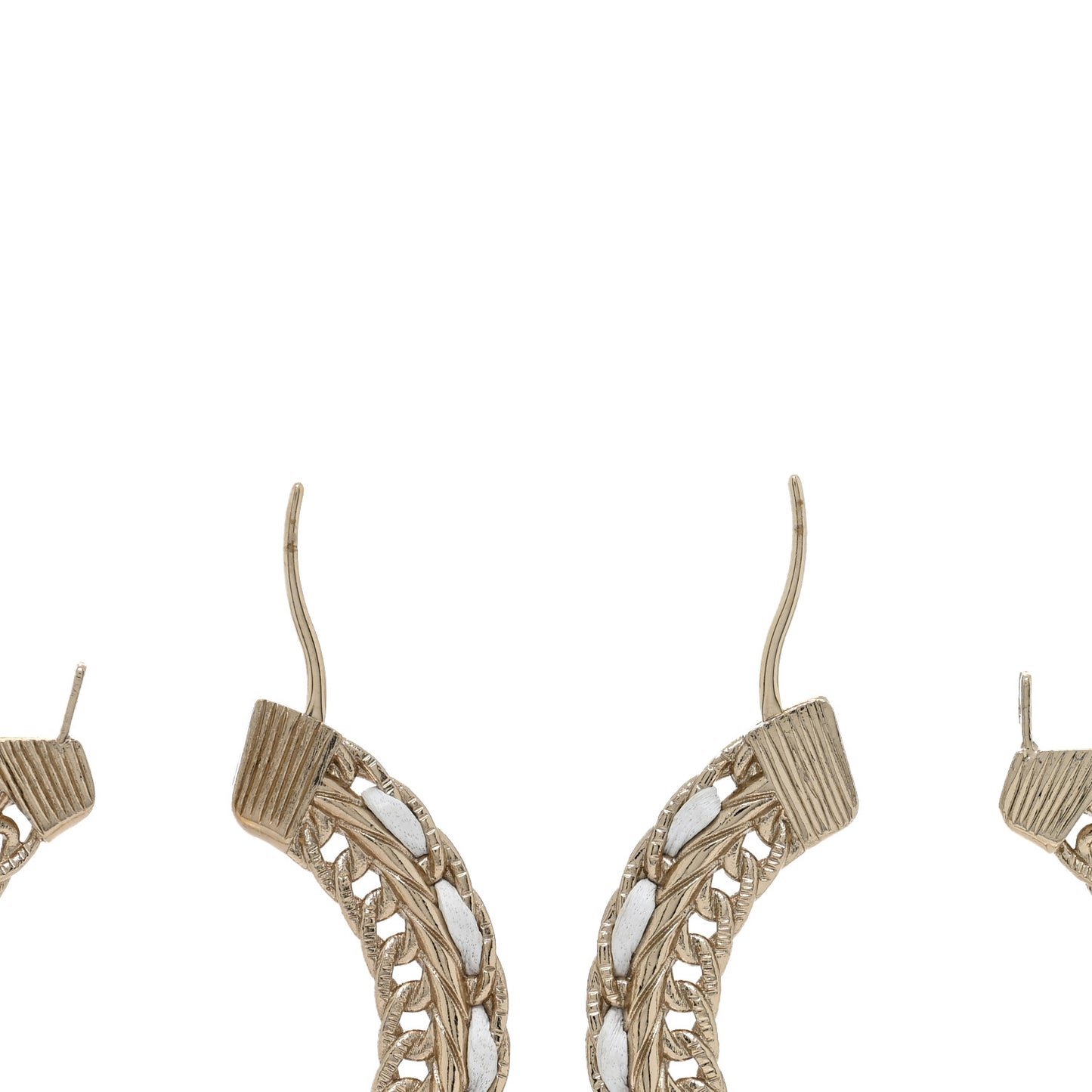 Crystal Lambskin CC Chain Hoop Earrings Gold White