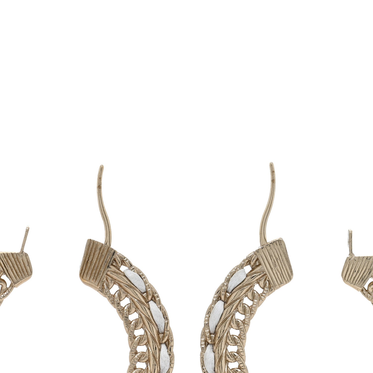 Chanel Crystal Lambskin CC Chain Hoop Earrings Gold White 3 of 4