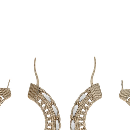 Chanel Crystal Lambskin CC Chain Hoop Earrings Gold White 3 of 4