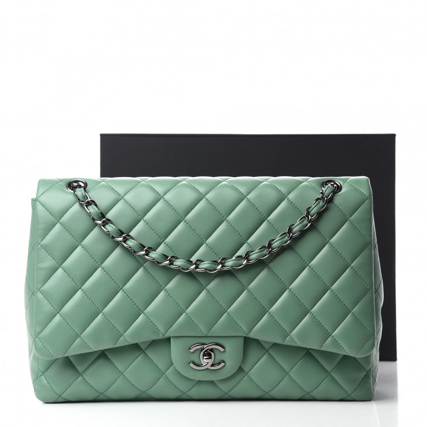 Lambskin Quilted Maxi Single Flap Green