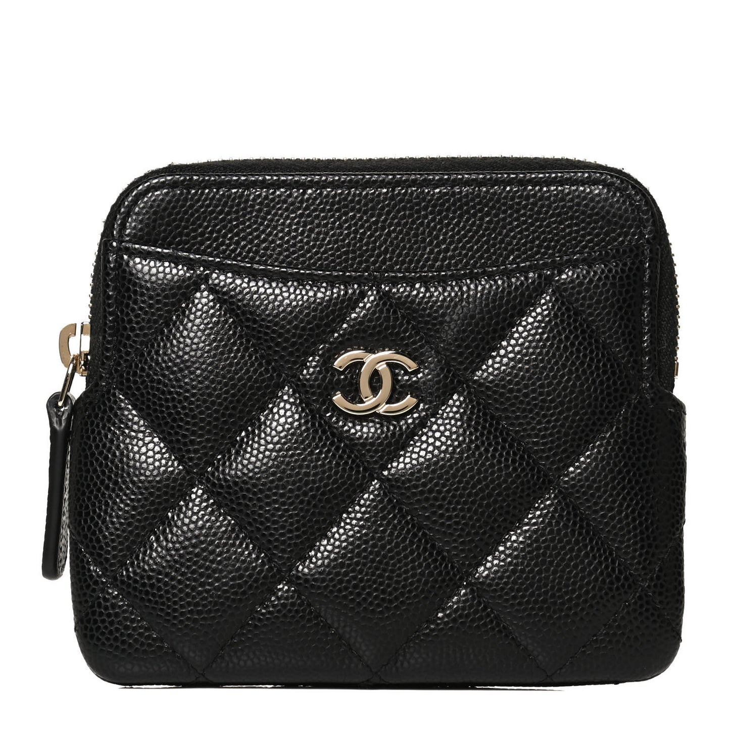 Caviar Quilted Zip Card Holder Wallet Black