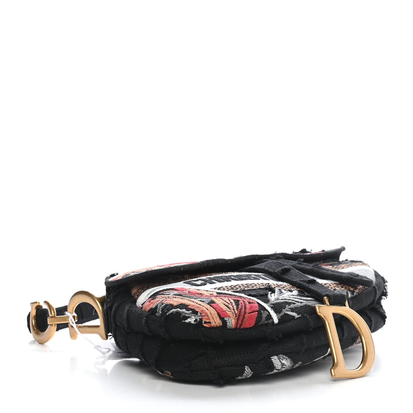 Canvas Embroidered Camouflage Flowers Saddle Bag Black Multicolor