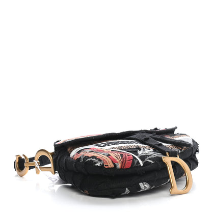 Christian Dior Canvas Embroidered Camouflage Flowers Saddle Bag Black Multicolor 4 of 9