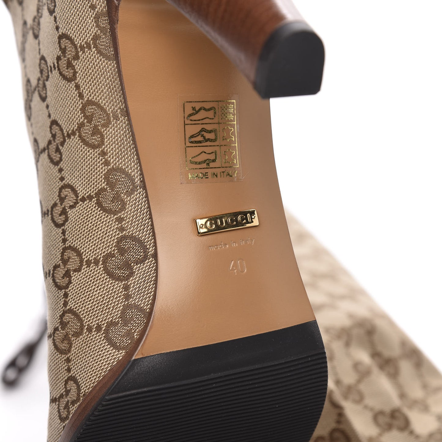 Monogram Malaga Kid Lisa Mid Heel Boots 40 Beige Ebony