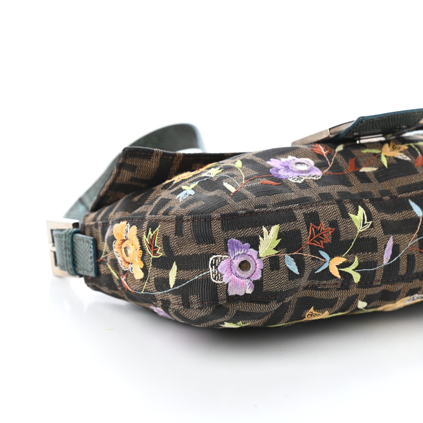 Lizard Zucca Floral Embroidered Baguette Tobacco Multicolor