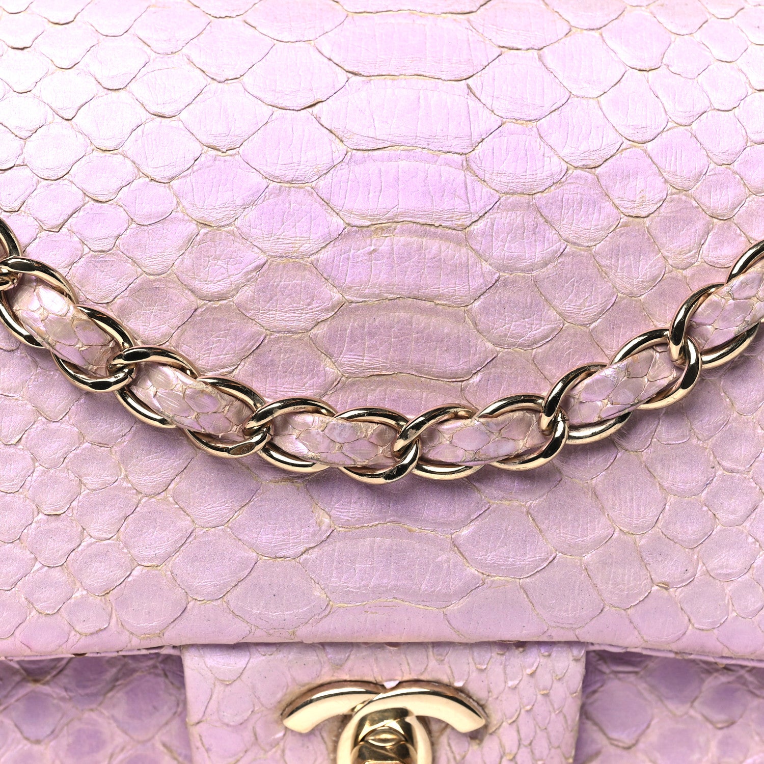 Chanel Metallic Snakeskin Medium Double Flap Purple 8 of 10