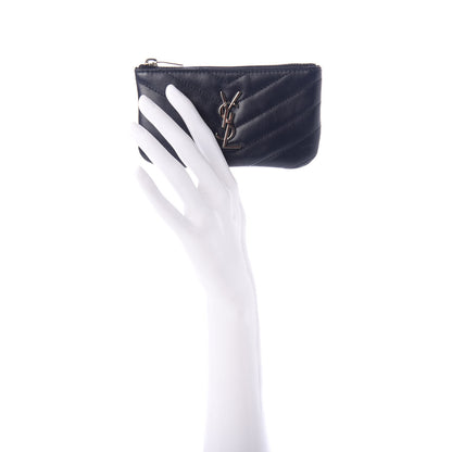 Saint Laurent Calfskin Matelasse Monogram Key Pouch Deep Marine 2 of 7