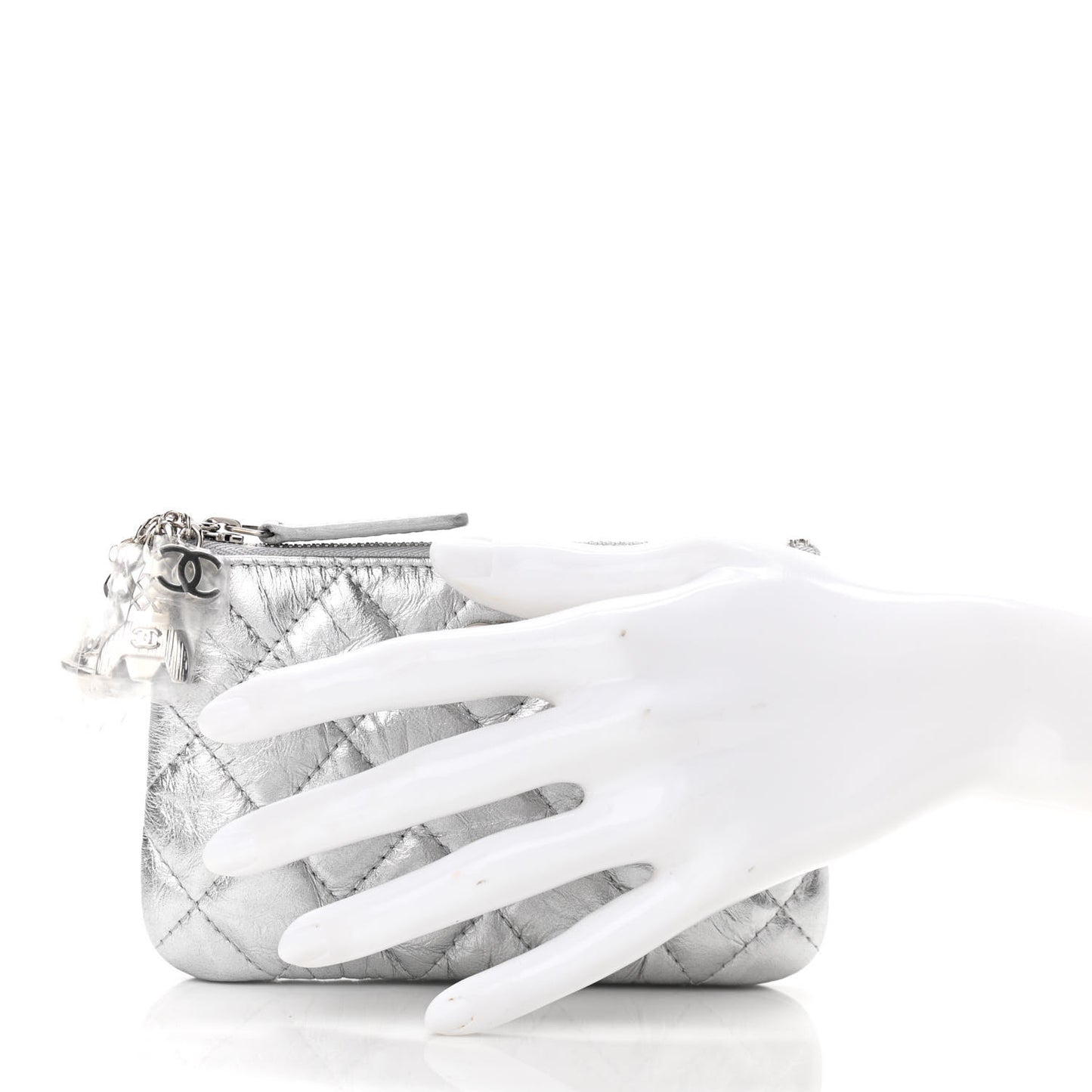 Metallic Calfskin Quilted Small Cosmo Cosmetic Case Silver