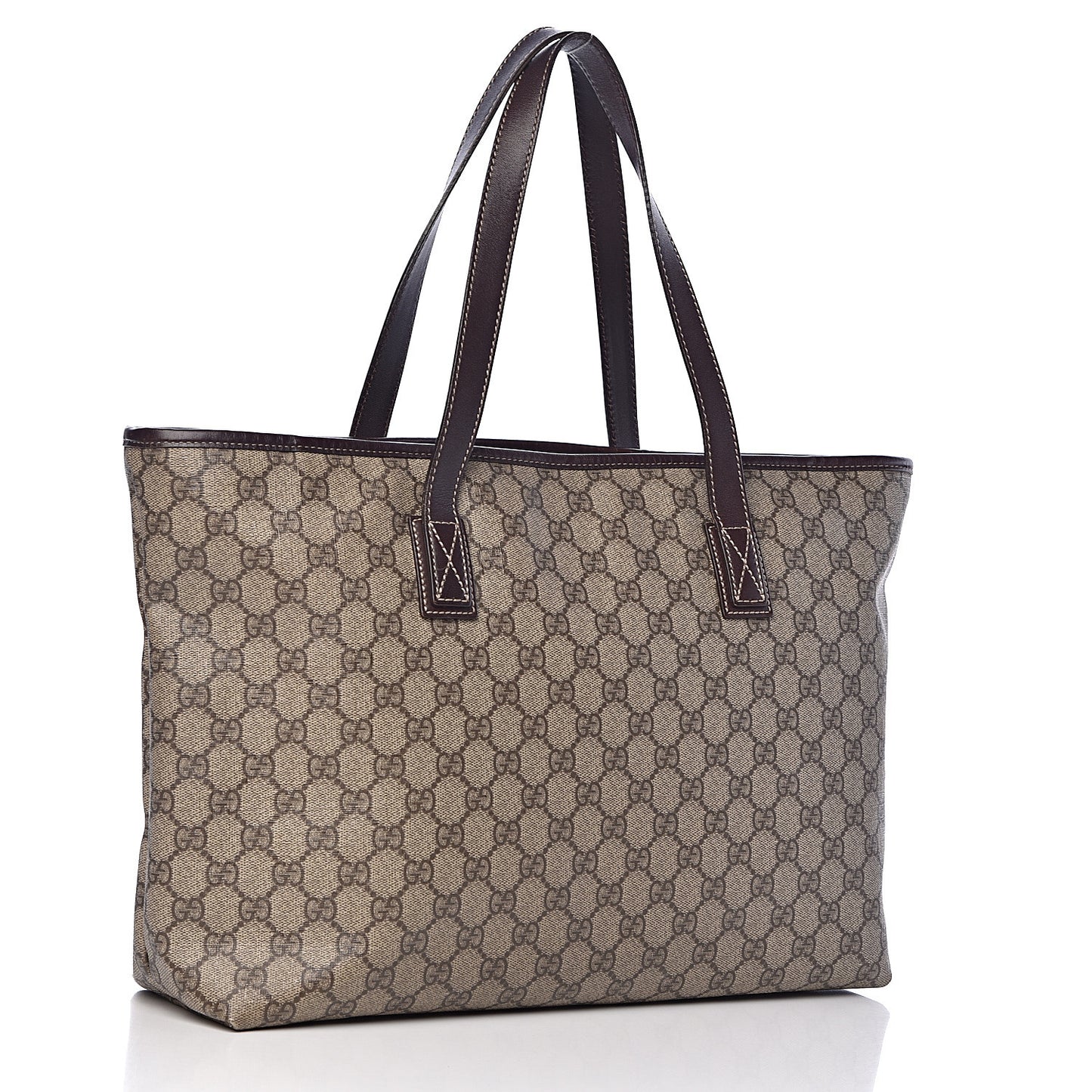 GG Supreme Monogram Medium Zippered Shopping Tote Dark Brown