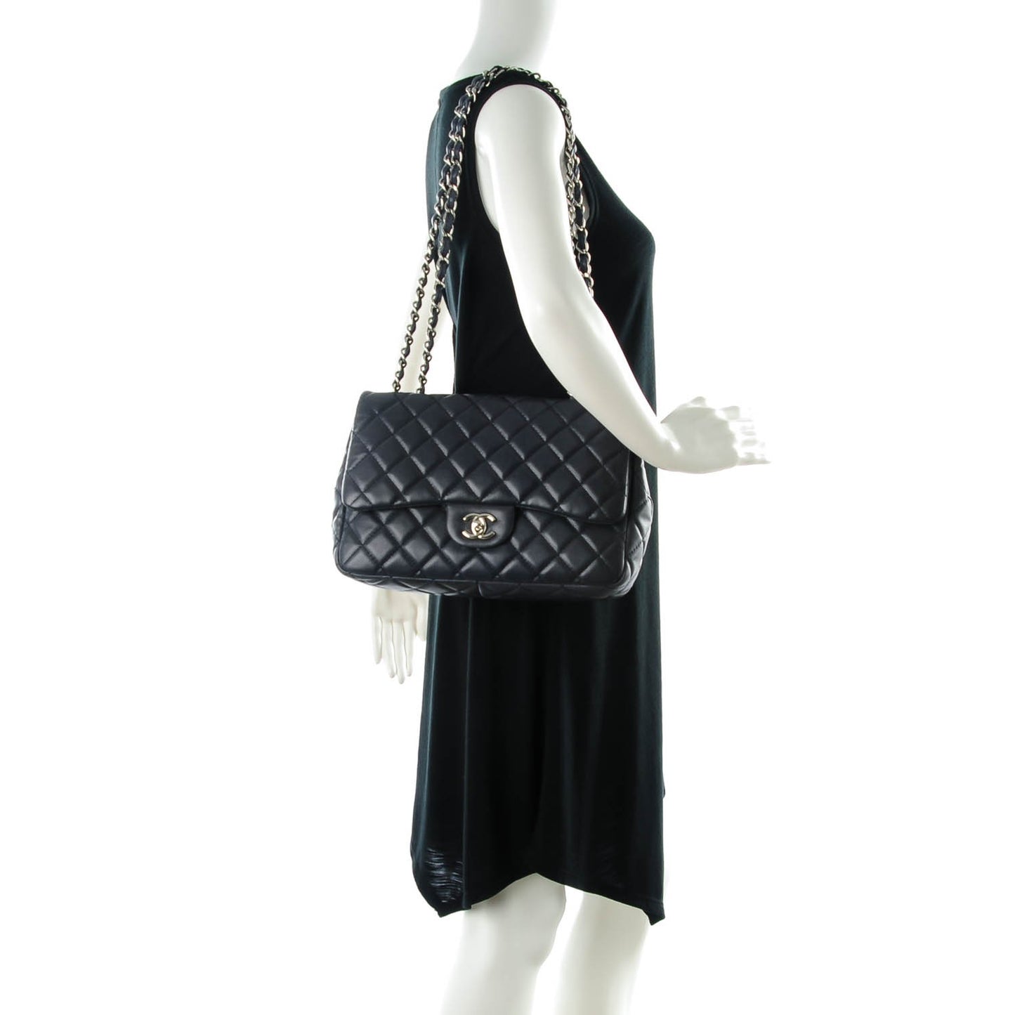 Washed Caviar Quilted Jumbo Single Flap Navy