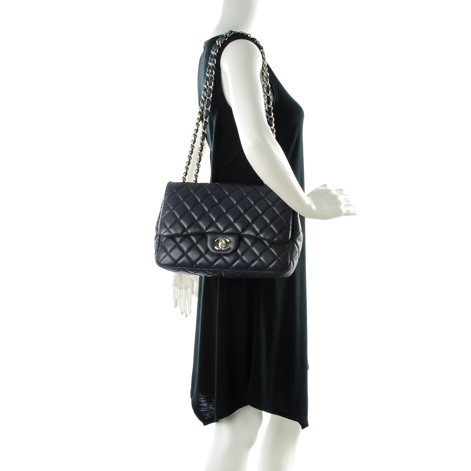 Chanel Washed Caviar Quilted Jumbo Single Flap Navy 2 of 6