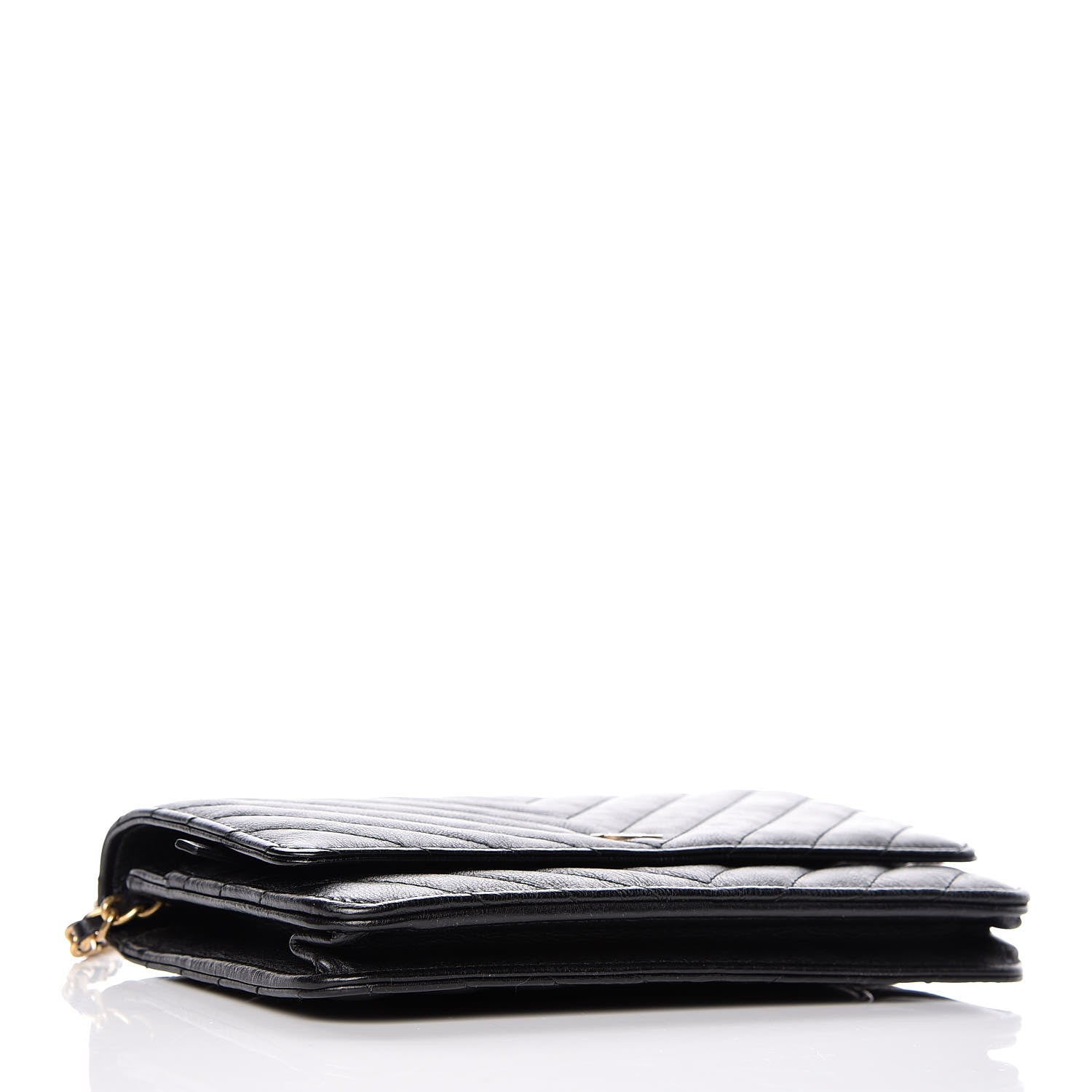 Chanel Crumpled Calfskin Chevron Quilted Wallet On Chain WOC Black 4 of 13