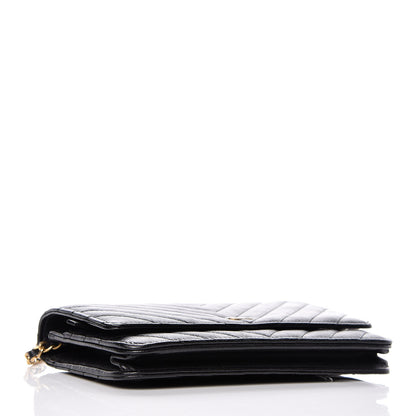 Chanel Crumpled Calfskin Chevron Quilted Wallet On Chain WOC Black 4 of 13